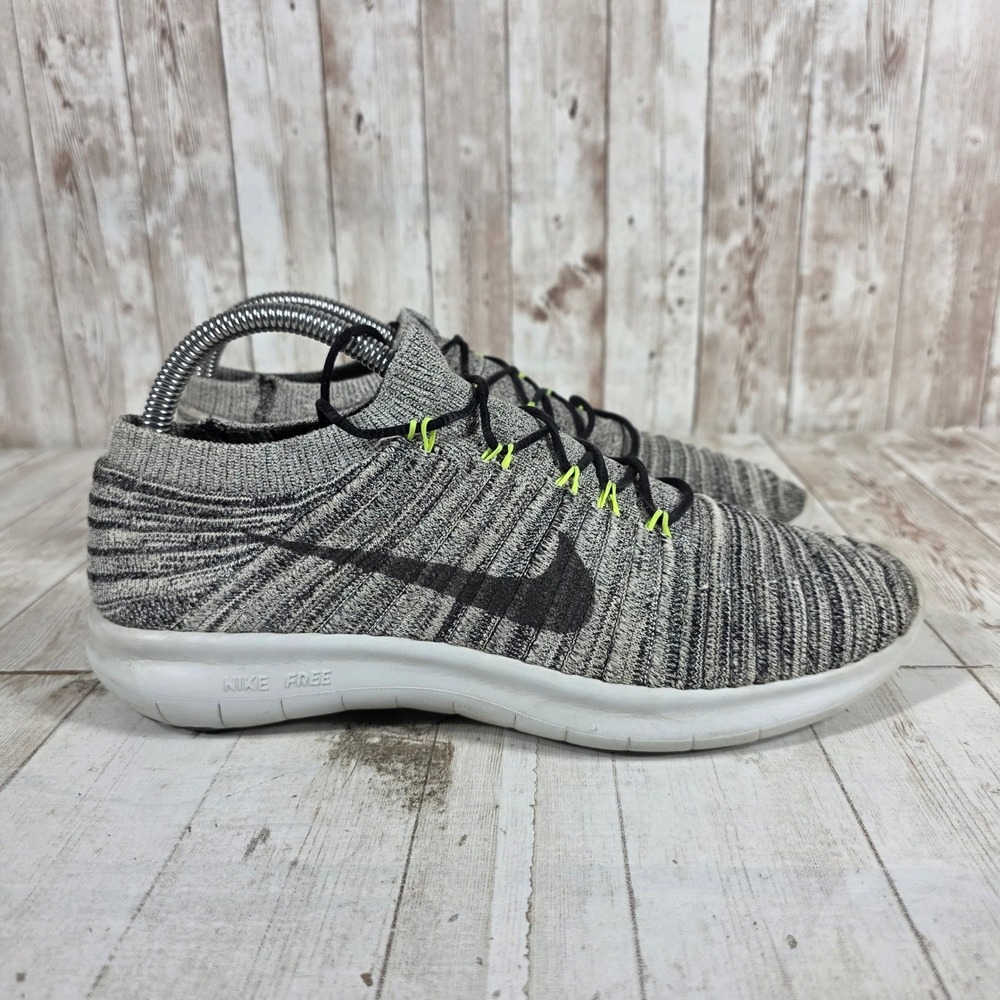 Nike Free RN Flyknit 2016 Womens 8.5 Grey Black Volt Running Shoes 834585-100